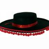 Spaanse hoed rood zwart met bolletjes