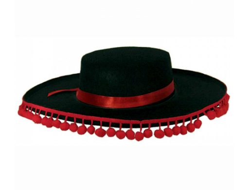 Spaanse hoed rood zwart met bolletjes