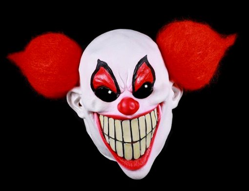 Horror clown rubber masker wit met rood haard