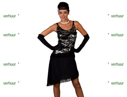 Charleston jurk XXL zwart flapper en pailletten zilver