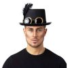 Steampunk hoge hoed met bril tandwielen en pluim