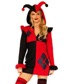 harley quinn fleece jurk zwart rood