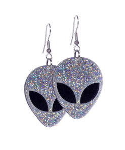 alien oorbellen zilver glitter