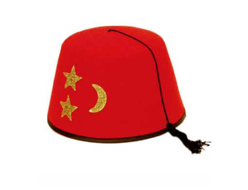 Fez hoedje rood met flosh