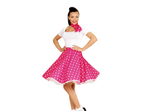 Polka dot rok en sjaaltje roze wit