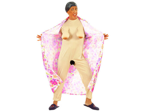 Flasher granny flodder bloemenschort en naaktpak