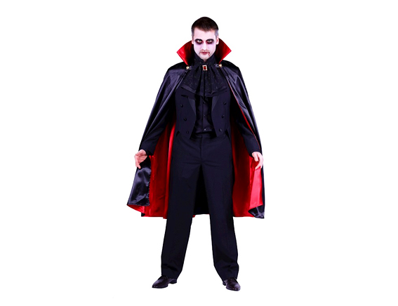 Dracula cape met rechtstaande kraag zwart rood
