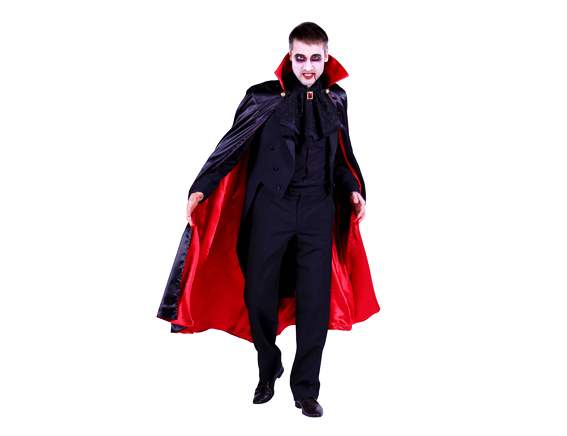 Dracula cape met rechtstaande kraag zwart rood